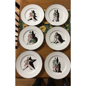 Williams Sonoma Vanity Fair Christmas Dessert Plate Collection Set Of 6 Plates